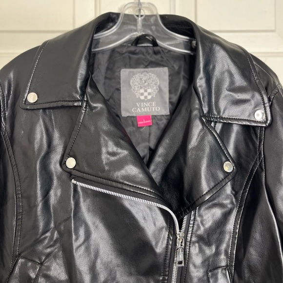 NWT Vince Camuto Asymmetric Zip Faux Leather Moto Jacket L Black - Picture 4 of 15
